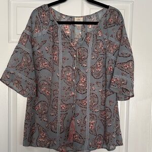 Knox Rose Paisley Blouse - Blue and Pink